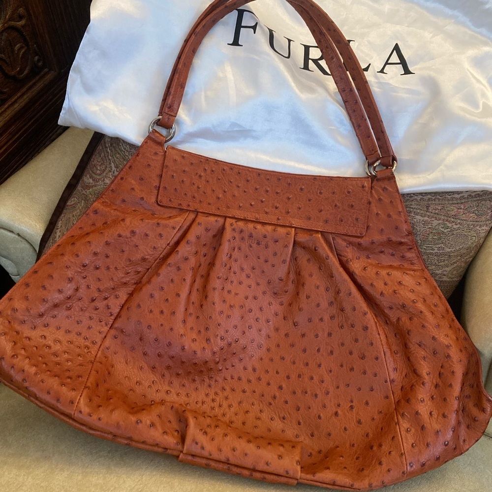 NWOT Gorgeous Furla embossed ostrich bag with dust bag